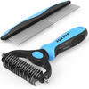 Picture of Docrok Pet Grooming Combo - Blue Deshedding Brush with Metal Comb for Detangling and Dematting Long, Matted Fur on Cats and Dogs