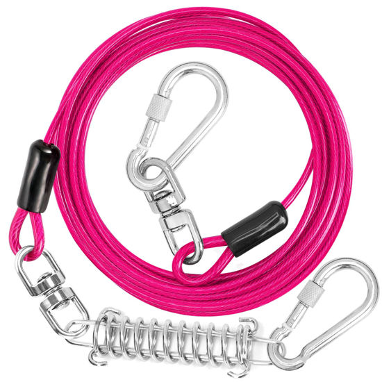 Picture of jenico Dog Tie Out Cable, 10/15/20/30/40/50/70/100/150FT Dog Runner Cable with Swivel Hook and Shock Spring, Dog Leash Run Tether for Yard Outdoor and Camping,for Small to Medium Pets Up to 500 LBS