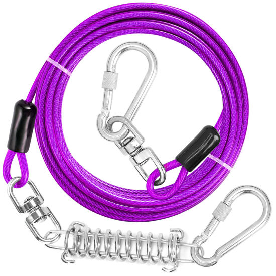 Picture of jenico Dog Tie Out Cable, 10/15/20/30/40/50/70/100/150FT Dog Runner Cable with Swivel Hook and Shock Spring, Dog Leash Run Tether for Yard Outdoor and Camping,for Small to Medium Pets Up to 500 LBS