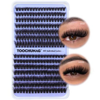 Picture of Fluffy Lash Clusters 80D+100D Thick Cluster Eyelash Extensions 10-18mm DIY Flat Lash Extension D Curl Wispy Individual Lashes 252pcs False Mink Eyelashes Clusters by TOOCHUNAG