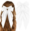 Picture of ATODEN White Silky Satin Oversized Long Tail Bowknot Hair Barrettes for Women - Large Metal Clips & Hair Accessories for Wedding