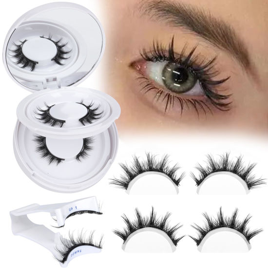 Picture of ALICROWN Magnetic Eyelashes Natural Lashes Magnetic No Glue Needed Magnetic Lashes Fluffy Wispy Strip Lashes 2 Pairs Manga Magnetic False Eyelashes Durable Fake Eyelashes with Applicator