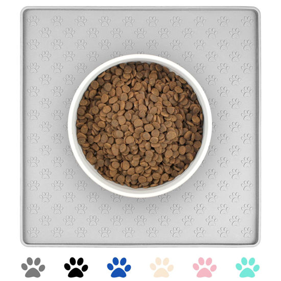 Picture of Ptlom Dog Food Mat Anti-Slip Dog Bowl Mats for Food and Water, High-Lips Dog Feeding Mat Waterproof Pet Placemat Prevent Messy Spills to Floor, Silicone Puppy Tray for Small Medium Large Dogs Cats