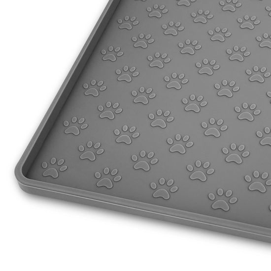 Picture of Ptlom Pet Placemat for Dog and Cat, Mat for Prevent Food and Water Overflow, Suitable for Small, Medium and Big Pet, 18" 12", Grey, Silicone