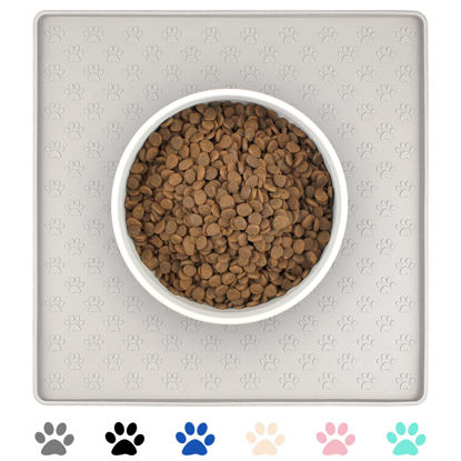 Picture of Ptlom Dog Food Mat Anti-Slip Dog Bowl Mats for Food and Water, High-Lips Dog Feeding Mat Waterproof Pet Placemat Prevent Messy Spills to Floor, Silicone Puppy Tray for Small Medium Large Dogs Cats