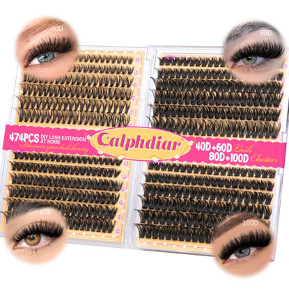 Picture of Calphdiar Lash Clusters 40D+60D+80D+100D Eyelash Clusters 474PCS Individual Lashes D Curl Cluster Eyelash Extensions 8-16MM Wispy Lashes Clusters Fluffy False Mink Eyelashes DIY Lash Extension at Home