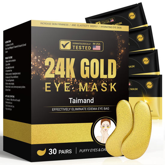 Picture of Taimand Under Eye Patches (30 Pairs), 24K Gold Under Eye Mask for Puffy Eyes, Dark Circles,Bags and Wrinkles with Collagen,Relieves Pressure and Reduces Wrinkles,Revitalises and Refreshes Your Skin