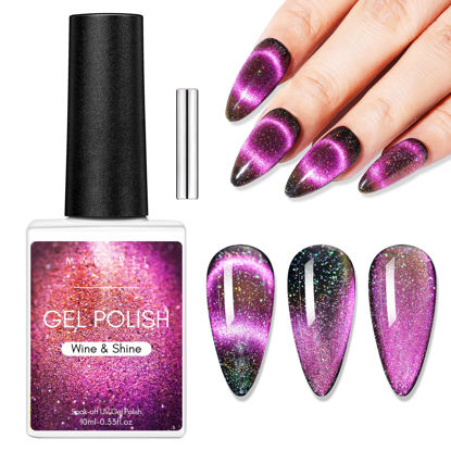 Picture of Makartt Gel Nail Polish, Black Hole Cat Eye Gel Polish 10ml Sparkly Cat Eye Glitter Spring Gel Polish with Magnet Stick Soak Off UV/LED Manicure Nail Art Designs-Wine & Shine