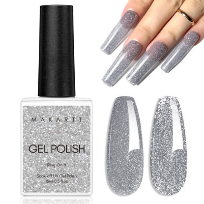 Picture of Makartt Reflective Glitter Gel Nail Polish RING ON IT Sparkling Disco Soak Off Diamond Gel Nail Art Christmas Gift DIY Manicure Salon at Home Glamour Shine Grey 15ML