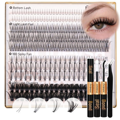 Picture of Focipeysa Eyelash Extensions Kit Wispy Lash Clusters Kit 250pcs DIY Lash Clusters with Lash Bond and Seal, Lash Tweezers D Curl Eyelash Extension 6-16mm Mixed DIY Eyelashes at Home