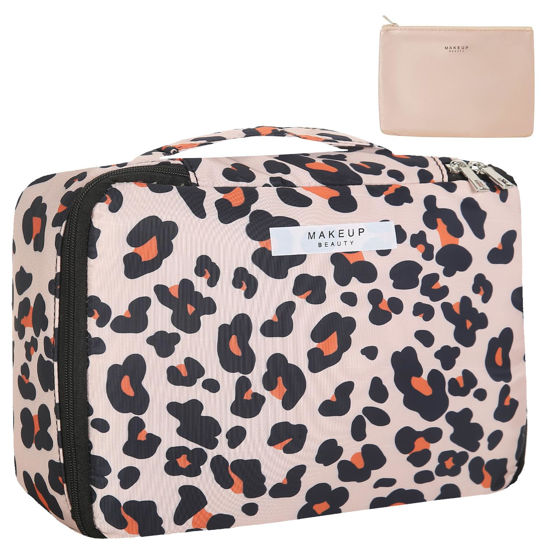 Picture of Queboom Travel Makeup Bag Cosmetic Bag Makeup Bag Toiletry bag for women and men (Brown Leopard)