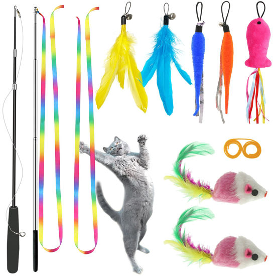 Picture of ZPH Cat Toys,Interactive Feather Variety Pack for Cats Wand Kitten Toy-Includ Cat Exercise Toy Fluffy Mouse Worms&Fish