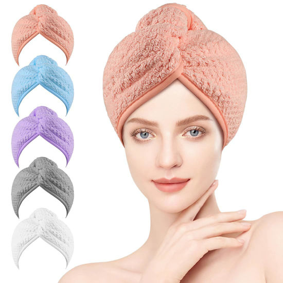 Picture of HOMEXCEL Microfiber Hair Towel Wrap, 5 Pack Hair Turbans for Wet Hair, Super Absorbent Dry Hair Towel Wrap for Curly Hair, Anti Frizz Microfiber Towel for Women, 26 x 10 inch