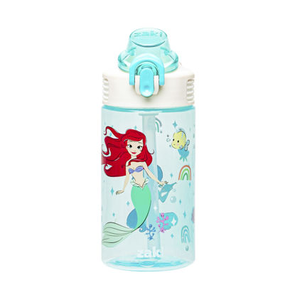 Picture of Zak Designs Sage Disney Princess Kids Water Bottle For School or Travel, 16oz Durable Plastic Water Bottle With Straw, Handle, and Leak-Proof, Pop-Up Spout Cover (Ariel & Jasmine)