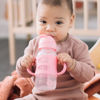 Picture of Dr. Brown's Milestones Wide-Neck Sippy Straw Bottle with 100% Silicone Handles and Weighted Straw, 9 oz/270 mL, Pink, 6m+