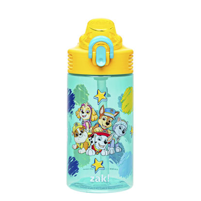 Picture of Zak Designs Sage PAW Patrol Water Bottle For School or Travel, 16oz Durable Plastic Water Bottle With Straw, Handle, and Leak-Proof, Pop-Up Spout Cover (Chase, Marshall, Skye, Rubble, Everest)