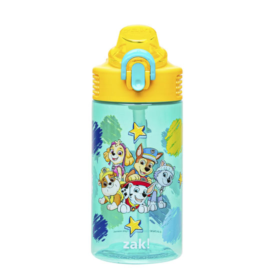 Picture of Zak Designs Sage PAW Patrol Water Bottle For School or Travel, 16oz Durable Plastic Water Bottle With Straw, Handle, and Leak-Proof, Pop-Up Spout Cover (Chase, Marshall, Skye, Rubble, Everest)