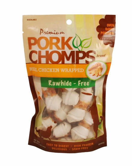 Picture of Pork Chomps Baked Pork Skin Dog Chews, 2.5-inch Mini Knots, Real Chicken Wrap, 12 Count