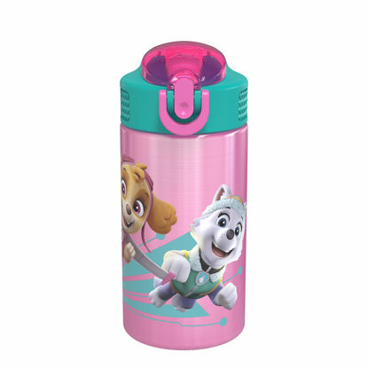 Picture of Zak Designs 18/8 Stainless Steel Kids Water Bottle with Flip-up Straw Locking Spout Cover, Durable Cup for Sports or Travel (15.5oz, Paw Patrol Skye),PWPT-S732