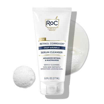 Picture of RoC Retinol Correxion Deep Wrinkle Serum Facial Cleanser with Niacinamide for Anti-Aging and Fine Lines, Long-Wear Makeup Remover, Fragrance Free Skin Care, Opthalmologist Tested, 6 Ounces