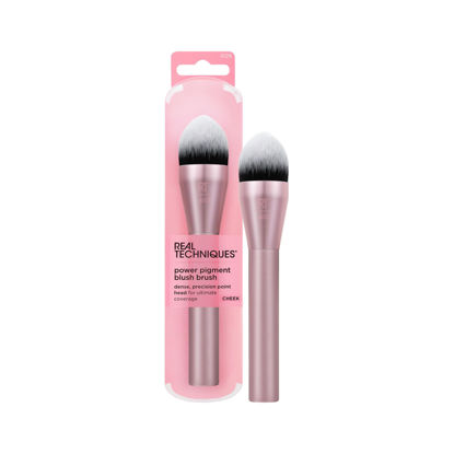 Picture of Real Techniques Power Pigment Blush Makeup Brush, Cheek Brush For Liquid & Cream Blush, Dense, Synthetic Bristles, Unique Pointed Shape For Precise Application, Vegan & Cruelty Free, 1 Count