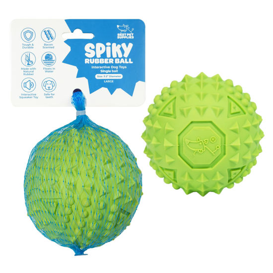 Picture of Best Pet Supplies Squeaky Rubber Dog Ball Toy, Ideal Dog Toys for Chewers, Small, Medium & Large Dogs, and Fetch Lovers, Green, Large 3.5"