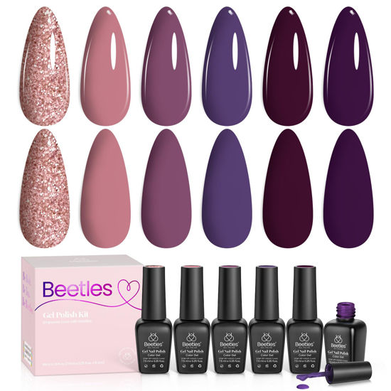 Picture of Beetles Gel Nail Polish Set Purple Burgundy Gel Nail Polish Glitter Gel Polish Soak Off Uv LED Nail Lamp Gel Nail Kit Nail Art Home DIY Gifts for Women