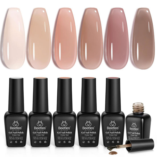 Picture of Beetles Jelly Gel Nail Polish Set, 6 Neutral Nude Colours Fall Gel Nail Polish Set Clear Pink Brown Gel Nail Polish Soak Off UV Gel DIY Nail Art Manicure Gifts for Women Girls