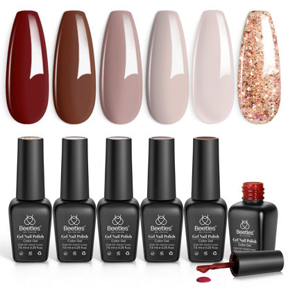 Picture of Beetles 6 Colors, Fall Colors Nude Pink Burgundy Glitter Brown Gel Polish Set Soak off UV Light for Easy DIY Nail Art Salon Home Design Gifts for Women