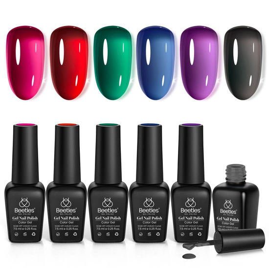 Picture of beetles Gel Polish 6 Colors Jelly Gel Nail Polish,Red Black Blue Pink Green Jelly Nail Polish Gel Set Soak Off LED UV Curing Requires Gifts for Women and Girls