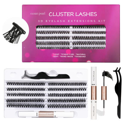 Picture of Self Adhesive Eyelashes Kit 200 Pcs Press On Lashes 30D No Glue Lash Clusters Self Stick Lashes with Lash Tweezers Reusable 10-16mm Mix Eyelash Extension Kit Easy to Apply Save Time