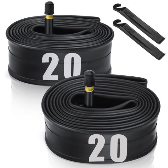 Picture of 2 Pack 20" x1.75/1.95/2.10/2.125 Bicycle Tube with 2 Tire Levers, 20" Bicycle Tube with 32mm Schrader Valve, Butyl Rubber Inner Tube 20 x 1.95 for Road/Kids/Gravel Bikes by Hydencamm (2 of One Size)