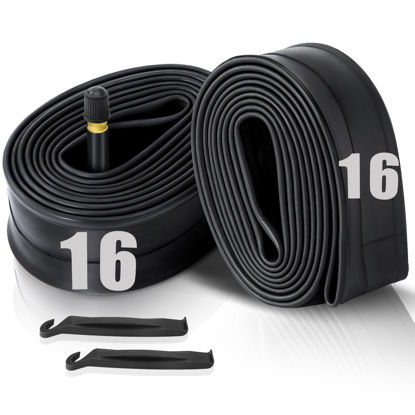 Picture of 2 Pack 16" Kids Bike Inner Tubes Fit 1.75/1.95/2.125 with 32mm Schrader Valve, 16'' x 1.75/2.125 Tyre Tube with 2PCS Levers, 16'' Bike Tube Compatible with Kids/Road Bikes by Hydencamm (2 of One Size)