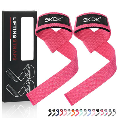 Picture of SKDK Cotton Hard Pull Wrist Lifting Straps Grips Band-Deadlift Straps with Neoprene Cushioned Wrist Padded and Anti-Skid Silicone - for Weightlifting, Bodybuilding, Xfit, Strength Training