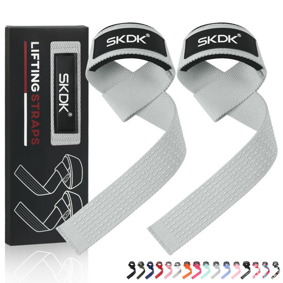 Picture of SKDK Cotton Hard Pull Wrist Lifting Straps Grips Band-Deadlift Straps with Neoprene Cushioned Wrist Padded and Anti-Skid Silicone - for Weightlifting, Bodybuilding, Xfit, Strength Training