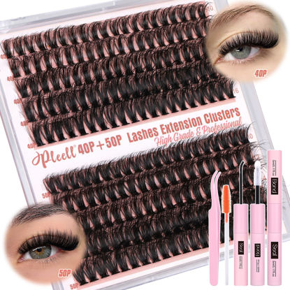 Picture of Lash Extension Kit Fluffy Eyelash Extension Kit 40+50D Lash Clusters Kit With Lash Bond and Seal and Eyelashes Tweezers and Brush Wispy Individual Lashes 200Pcs Cluster Eyelash Extensions by Pleell