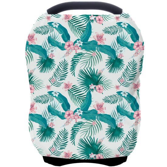 Picture of Car Seat Covers for Babies - Multi- use Nursing Carseat Canopy, Breastfeeding Covers, Baby Shower Gifts for Boys and Girls (Tropical Flower)