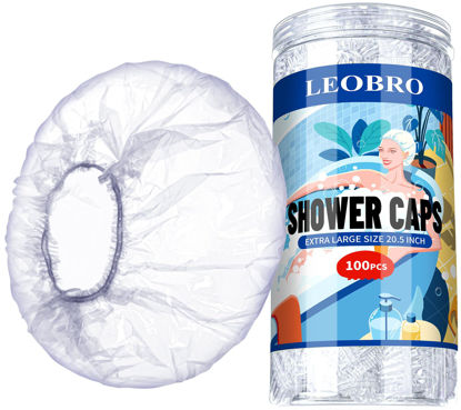 Picture of LEOBRO Extra Large Disposable Shower Cap, 100PCS Shower Caps, Plastic Shower Caps for Women Disposable, Clear Thick Plastic Hair Caps Plastic Caps for Hair Treatment, Extra Large Size 20.5 INCH