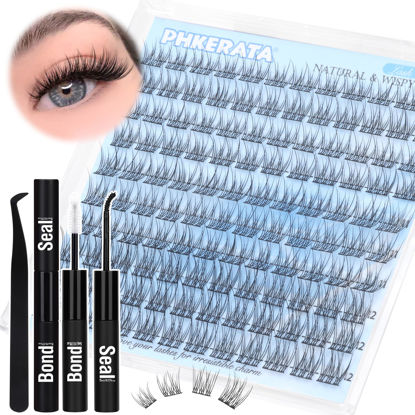 Picture of PHKERATA Wispy Lash Extension Kit Natural Lash Clusters Kit DIY Eyelash Clusters at Home 120 pcs Cluster Eyelash Extensions Kit Individual Lashes with Lash Glue Bond and Seal and Tweezers, 9-12 mm Mix