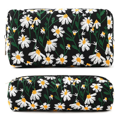 Picture of SOIDRAM Makeup Bag Floral Cosmetic Bag Makeup Pouch 1Pcs Large Capacity Makeup Bags and 1Pcs Makeup Brushes Storage Bag Travel Toiletry Bag Organizer