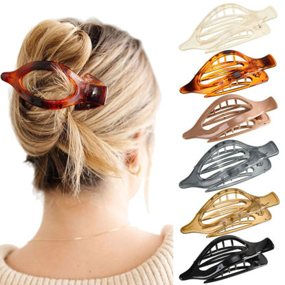 Picture of French Concord Hair Clips Claw - 6Pcs Side Slid Flat Hair Clips for Volume Strong Hold No Slip Grip Hair Claw Clips for Women Girls Thick Thin Hair (Transparent(L:4.6 IN, W:1.97IN))