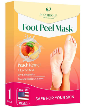 Picture of PLANTIFIQUE Foot Peeling Mask - Peeling Foot Mask Dermatologically Tested Repairs Heels & Removes Dry Dead Skin for Baby Soft Feet - Exfoliating Foot Peel Mask for Dry Cracked Feet (Peach 1 pack)