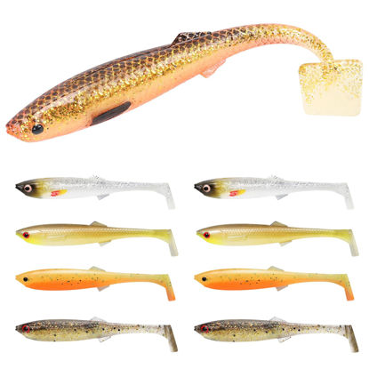 Picture of TRUSCEND Hand-Painted Soft Fishing Lures 10PCS, Paddle Tail Swimbaits, Fishing Lures for Bass Trout Crappie Walleye, Durable Plastic Bait for Bass Fishing, Shad Fishing Bait for Freshwater Saltwater