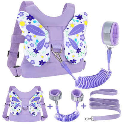 Picture of Accmor Toddler Harness Leash, Cute Butterfly Kids Leash + Anti Lost Wrist Link for Outdoor Travel, Mini Child Walking Harness Wristband Assistant Strap Belt for Baby Girls (Purple)