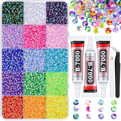 Picture of 18000Pcs Resin Jelly Rhinestones for Crafting, Multicolor 3mm Flatback Rainbow Gems, Bedazzling Crystal with 3Pcs 10ml B7000 Jewelry Glue for DIY Crafts Clothing Shoes Nail Art