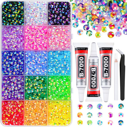 Picture of 5200Pcs Resin Jelly Rhinestones for Crafting, Mixed-Color 5mm Flatback Gems, Bedazzling Crystal with 3Pcs 10ml B7000 Jewelry Glue for DIY Crafts Clothing Tumblers Shoes Nail Art