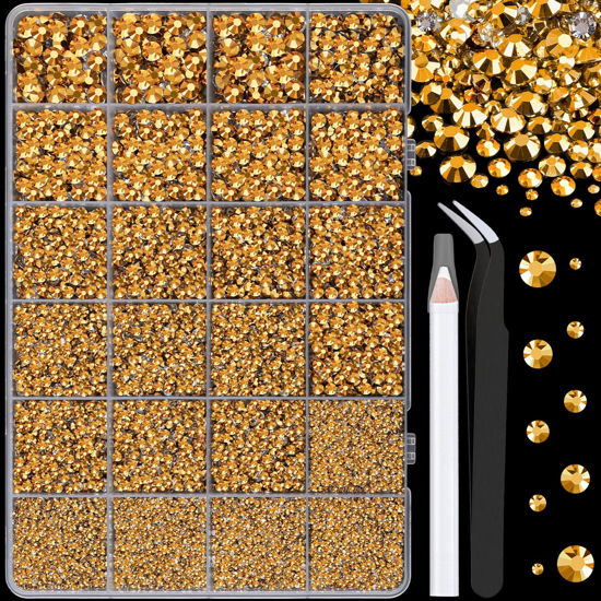 Picture of 25000Pcs Resin Rhinestones for Crafting, Gold 2-6mm Mixed Sizes Non Hotfix Flatback Gems, Bedazzling Crystal for DIY Crafts Clothing Tumblers Mugs Shoes Fabric Nail Art