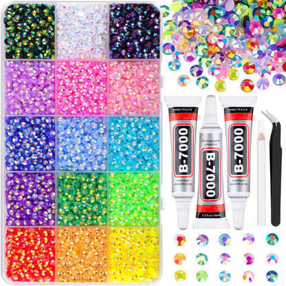 Picture of 9000Pcs Resin Jelly Rhinestones for Crafting, Mixed-Color 4mm Flatback Gems, Bedazzling Crystal with 3Pcs 10ml B7000 Jewelry Glue for DIY Crafts Clothing Tumblers Shoes Nail Art