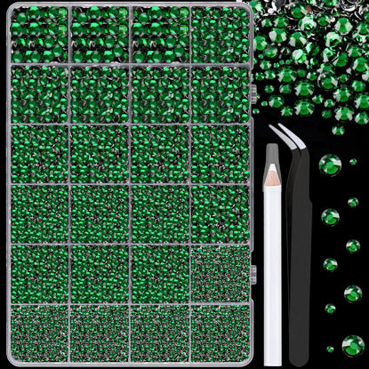 Picture of 25000Pcs Resin Rhinestones for Crafting, Emerald Green 2-6mm Mixed Sizes Non Hotfix Flatback Gems, Bedazzling Crystal for DIY Crafts Clothing Tumblers Mugs Shoes Fabric Nail Art