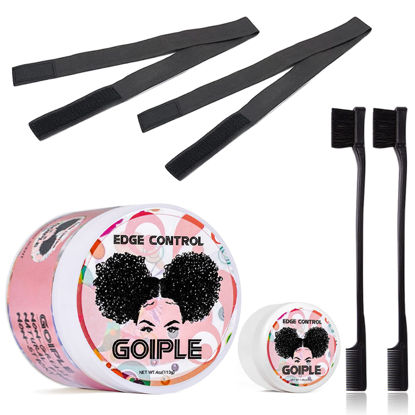 Picture of Goiple Edge Control Wax for Women Strong Hold Non-greasy Edge Smoother Strawberry Scent (4oz Edge Control + 0.7oz Travel Szie Edge Control Wax + Edge Brushes*2+Tie Band*2)